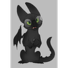 Archie, a black cat dragon, sitting up looking disconcerted.